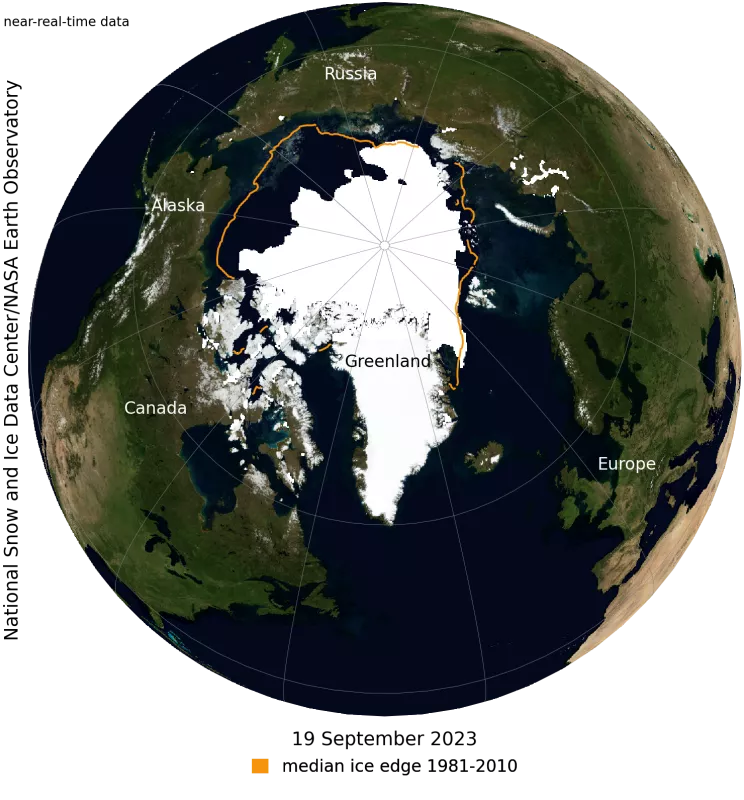 Arctic sea ice extent, September 19, 2023