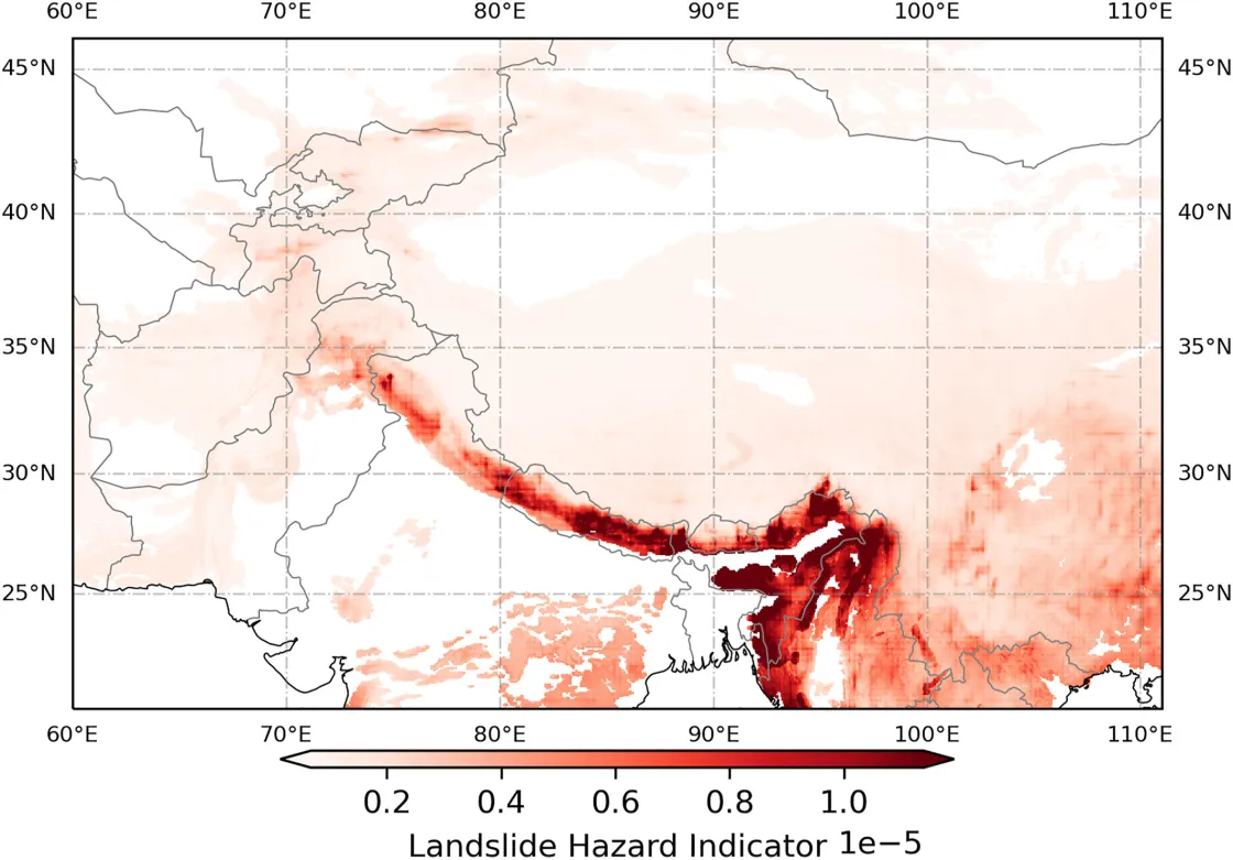 Map of landslide hazard indicator in High Mountain Asia