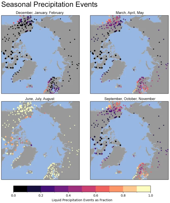 Seasonal maps of rainfall hours Seasonal maps of rainfall hours