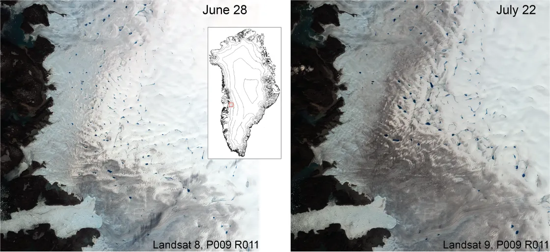 Landsat satellite images of western edge of Greenland Ice Sheet