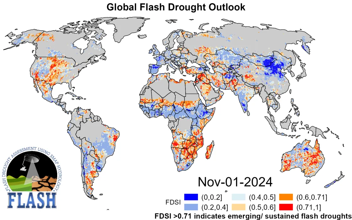 global flash drought outlook on November 1, 2024