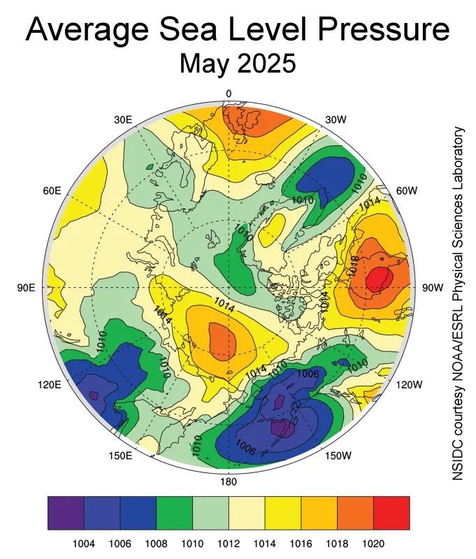 Average sea level pressure for May 2025