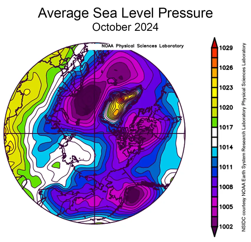 average sea level pressure in the Arctic for October