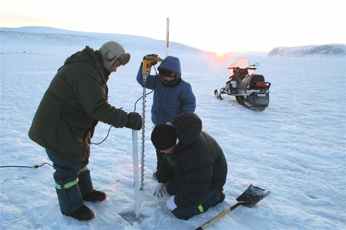 Sea ice monitoring station near Clyde River, Nunavut in the Siku-Inuit-Hila Project.