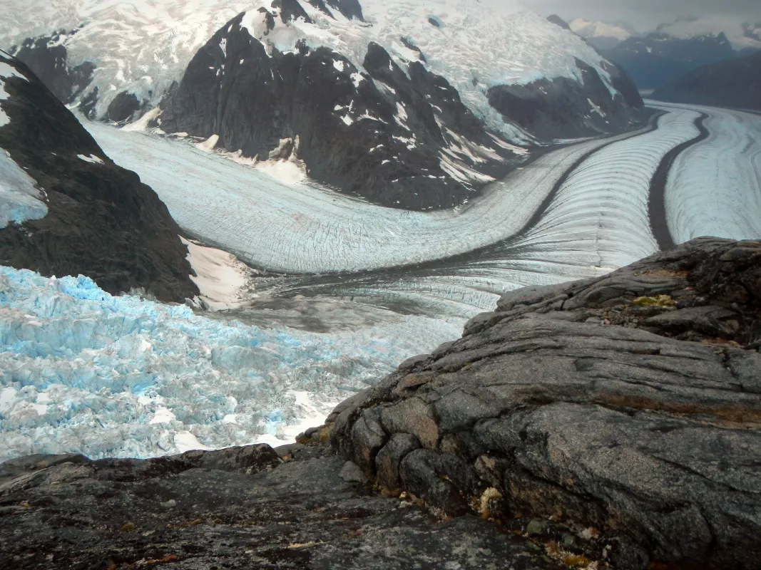 Ice flows down the Juneau Icefield in Alaska
