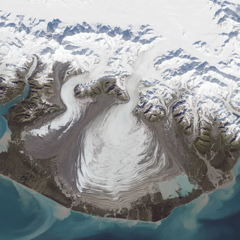 A satellite view of Malaspina Glacier in Alaska 