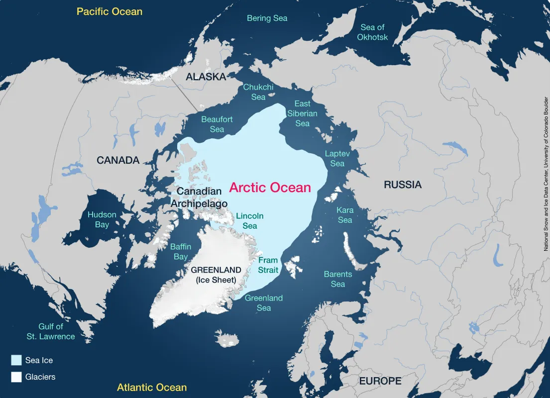 Map of Arctic Ocean and surrounding seas