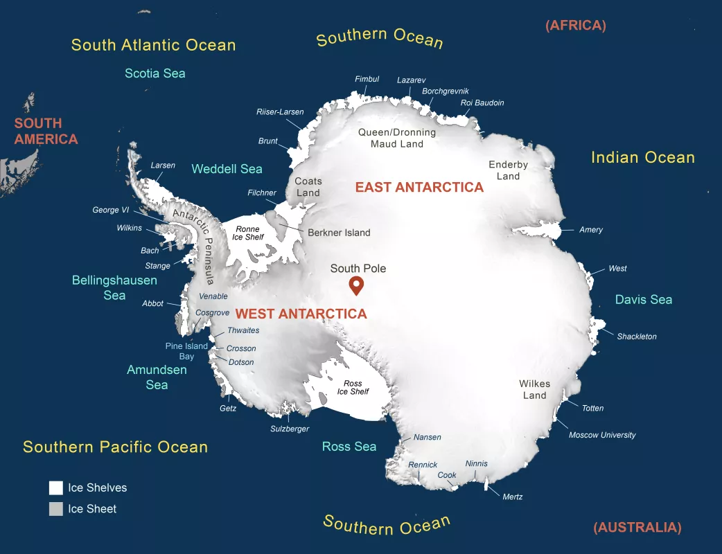 Map of the Antarctic ice sheet and ice shelves