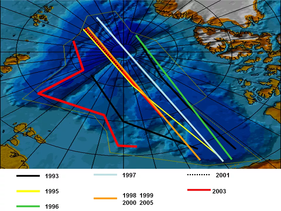 SCICEX transects from 1993 to 2005.