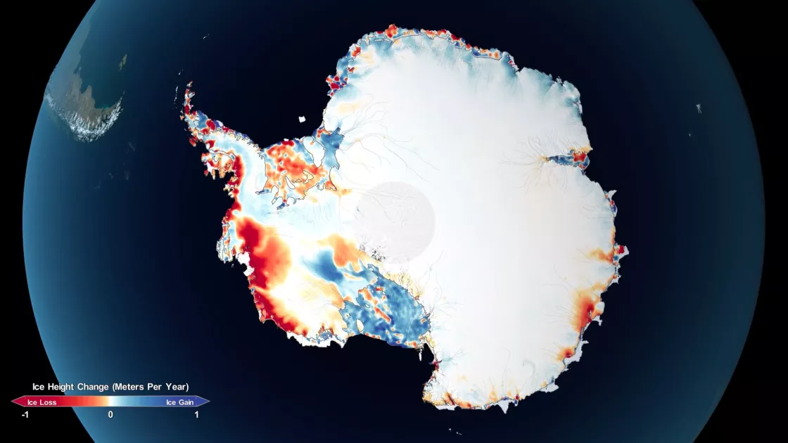 Map of ice loss and gain from Antarctic Ice Sheet