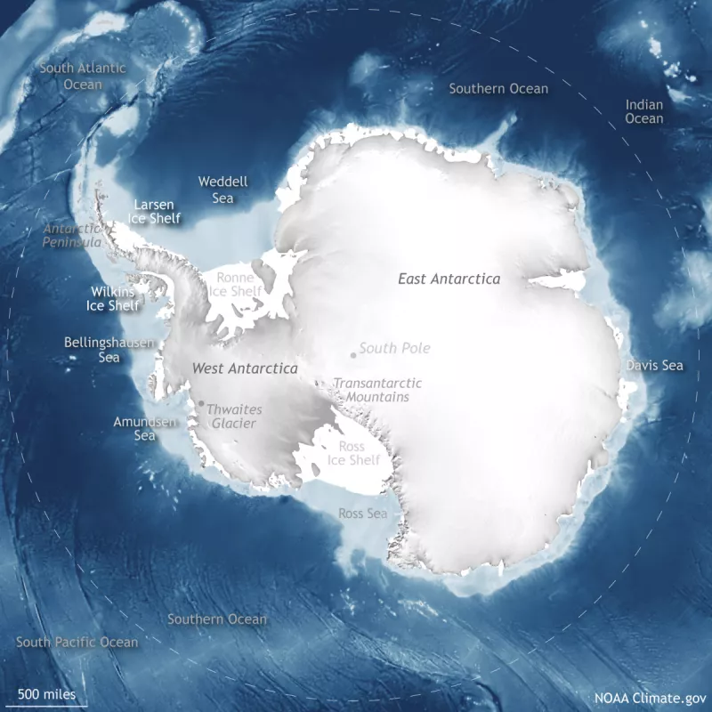 Map of Antarctica and surrounding seas