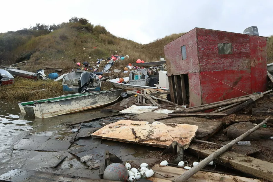 wreckage after Typhoon Merbok