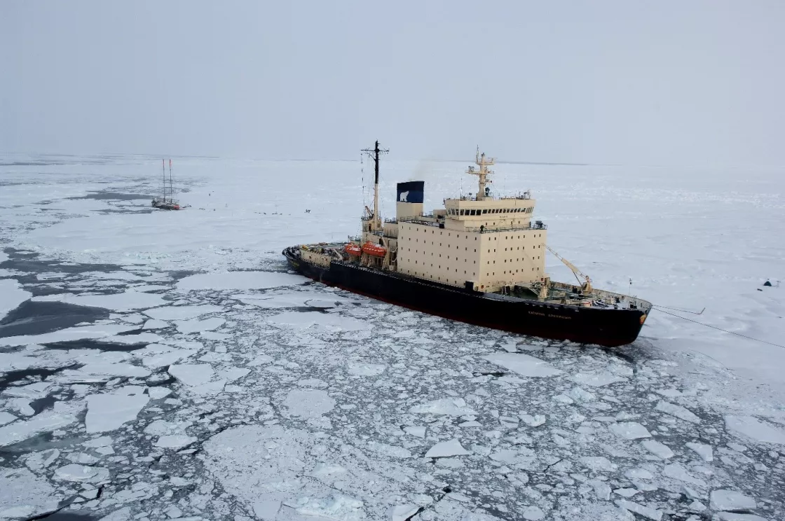 The Kapitan Dranitsyn, a Russian icebreaker, is moored in sea ice. As of 2023, Russia maintains the world’s largest fleet of more than 50 icebreakers, compared with fewer than 10 icebreakers a decade ago
