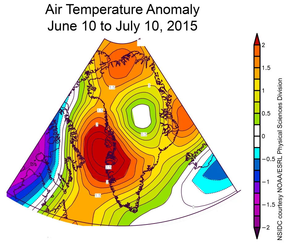 This plot shows air temperature anomalies for June 10 to July 10