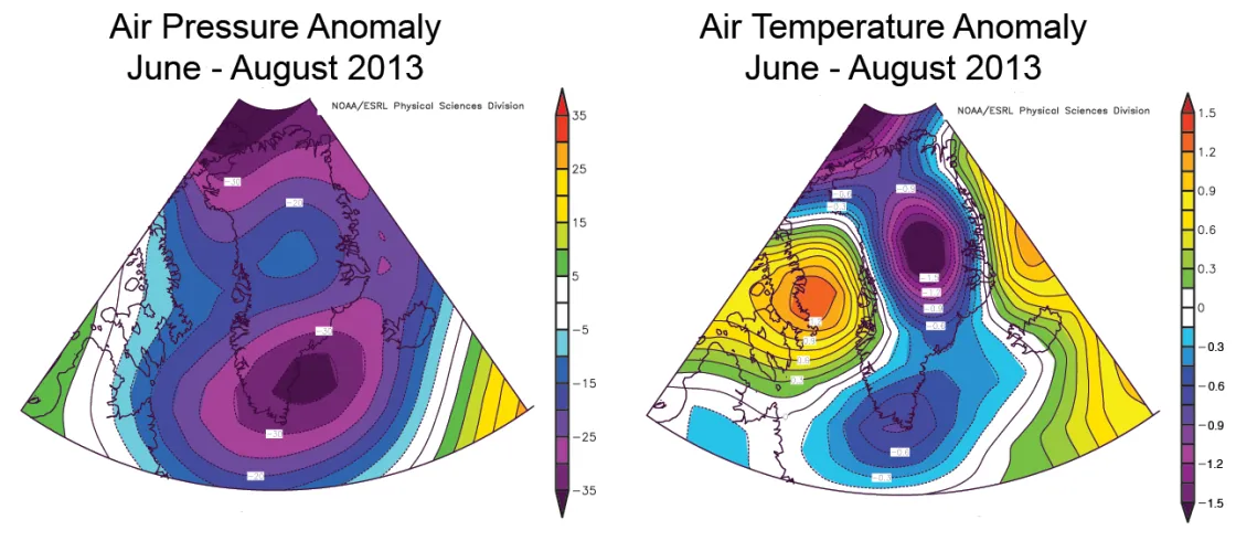 Temperature and pressure anomaly maps
