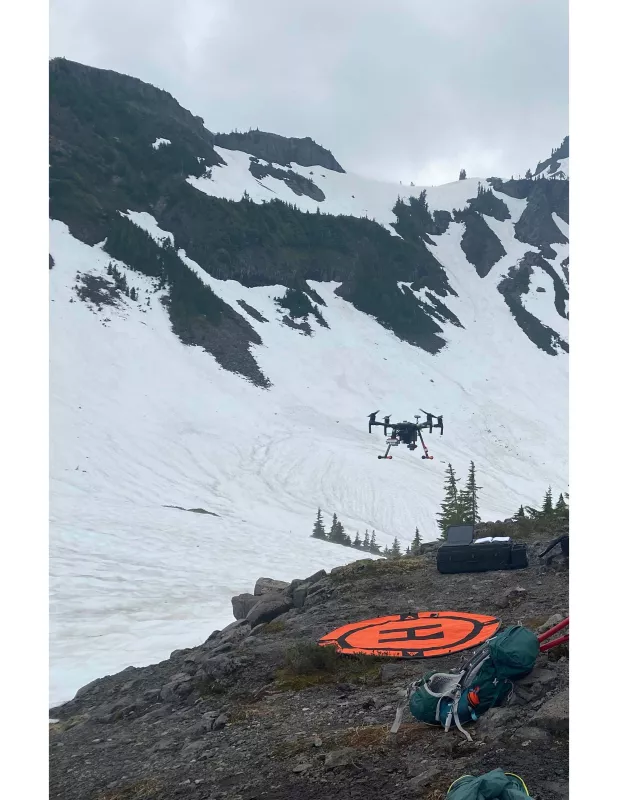 Researchers used uncrewed aerial vehicles (UAVs) affixed with multi-spectral cameras in this study to help them detect snow algae across large, inaccessible areas.