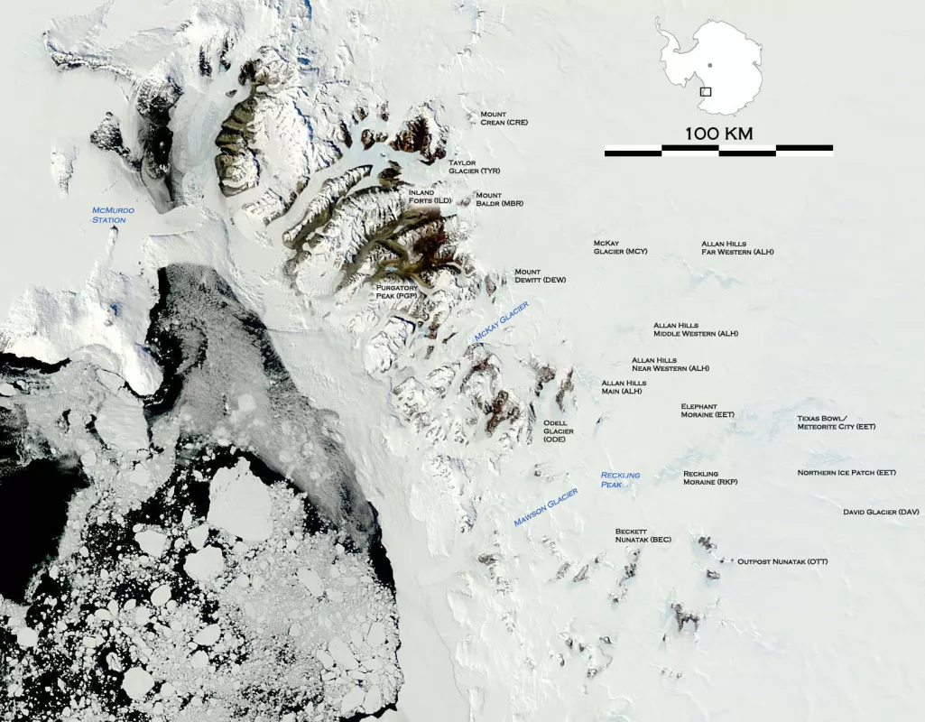 Satellite image of Allan Hills, Antarctica