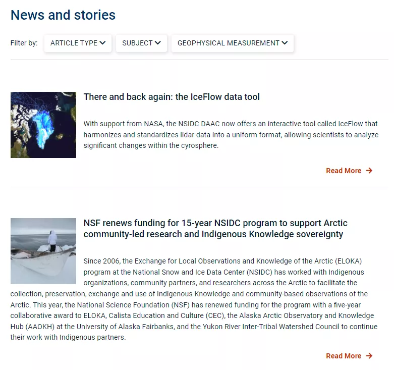 News and stories page