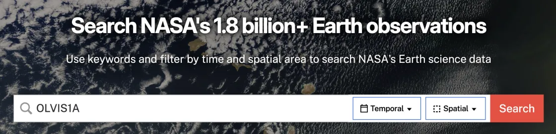 Image of search box on NASA Earthdata Search homepage