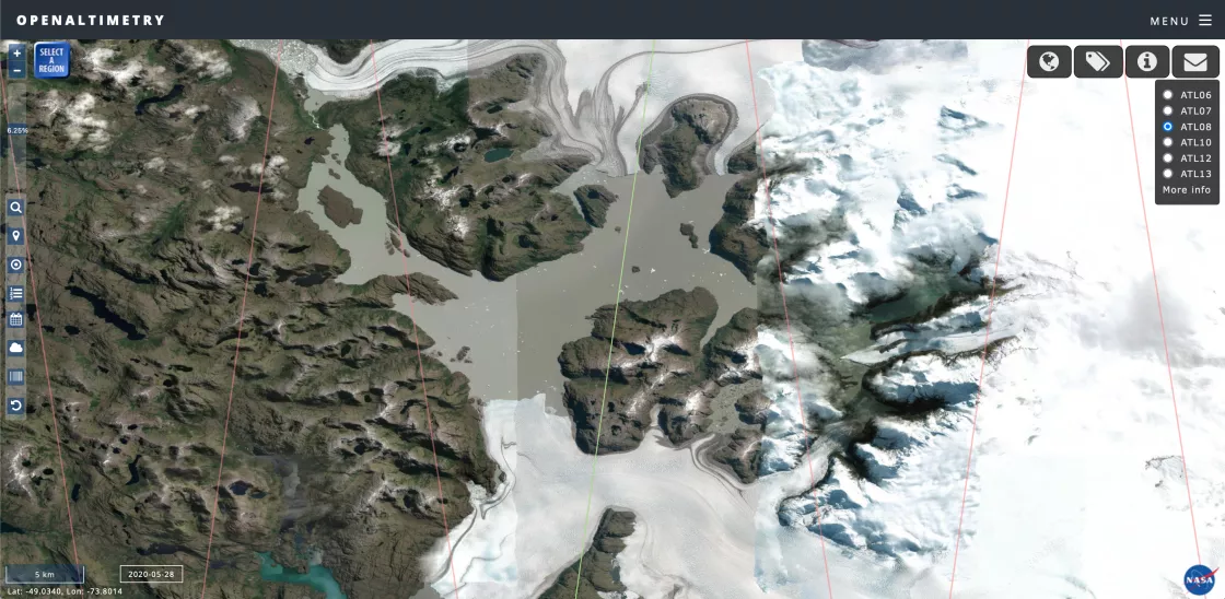 Screenshot of Lago Greve in OpenAltimetry site