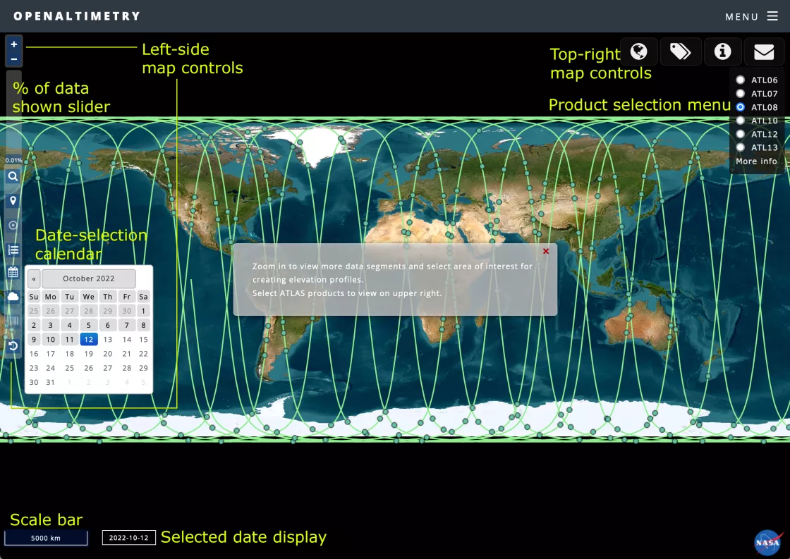 OpenAltimetry opening screen for ICESat-2