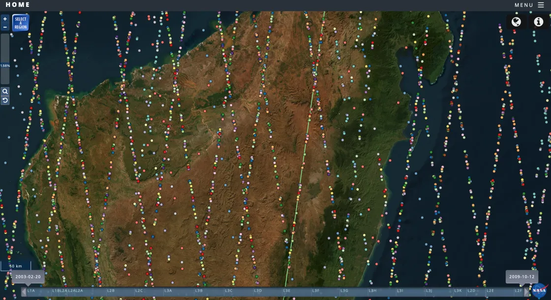 Screenshot with tracks and color-coded dots