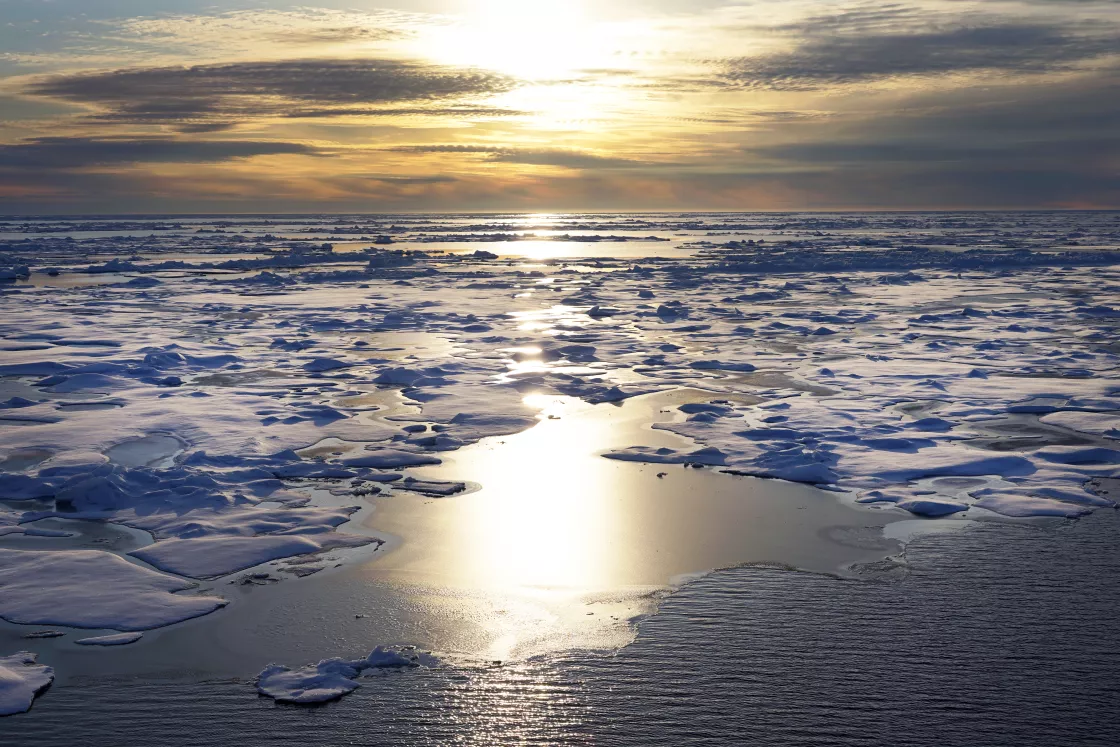 sun over sea ice in Chukchi Sea