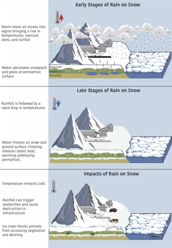Stages of rain on snow