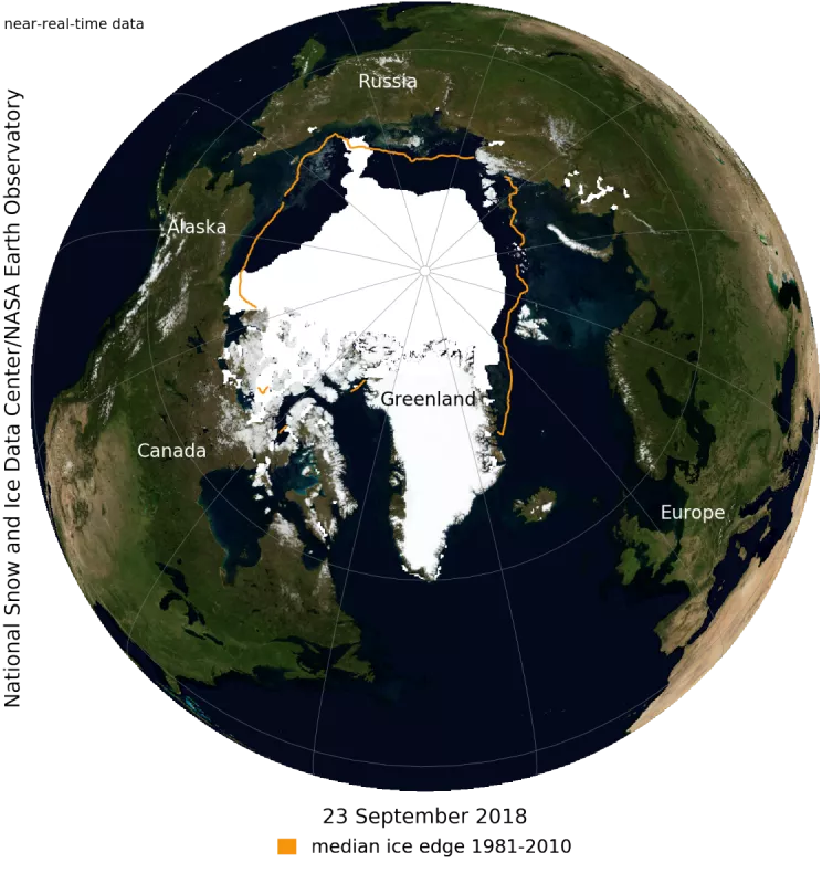 Data image showing Arctic sea ice extent for September 2018