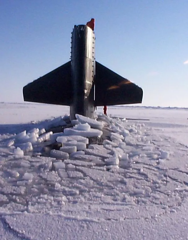 submarine emerging from ice