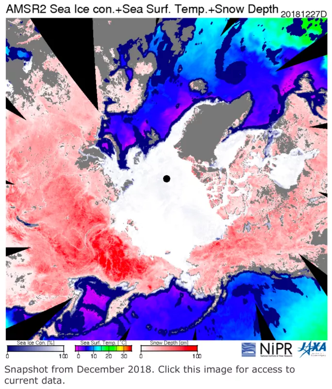 Snapshot of AMSR2 Arctic SST & snow depth