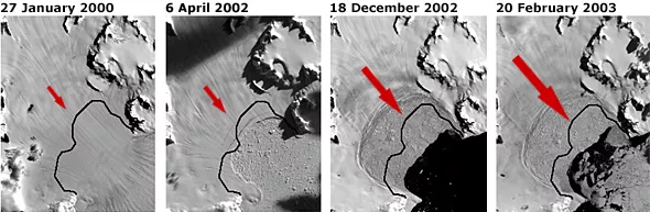 Satellite images of Hektoria Glacier