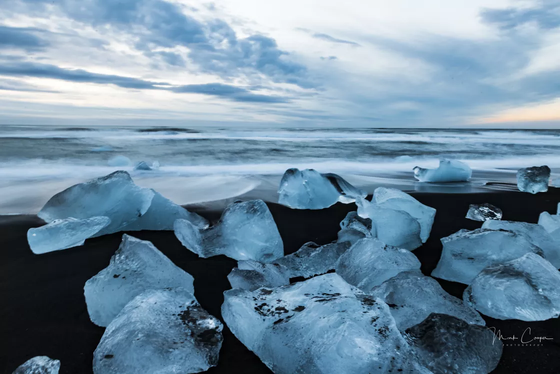 coarse ice crystals on a beach in Iceland