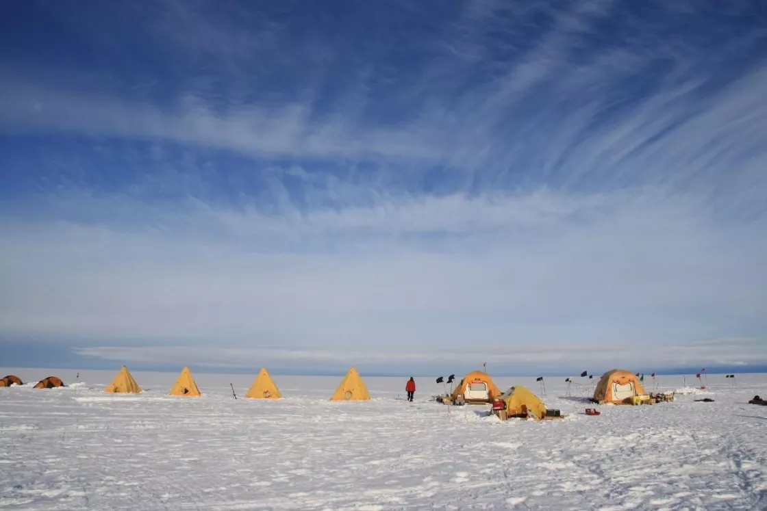 Researchers at Cavity Camp on the Eastern Thwaites Glacier Ice Shelf