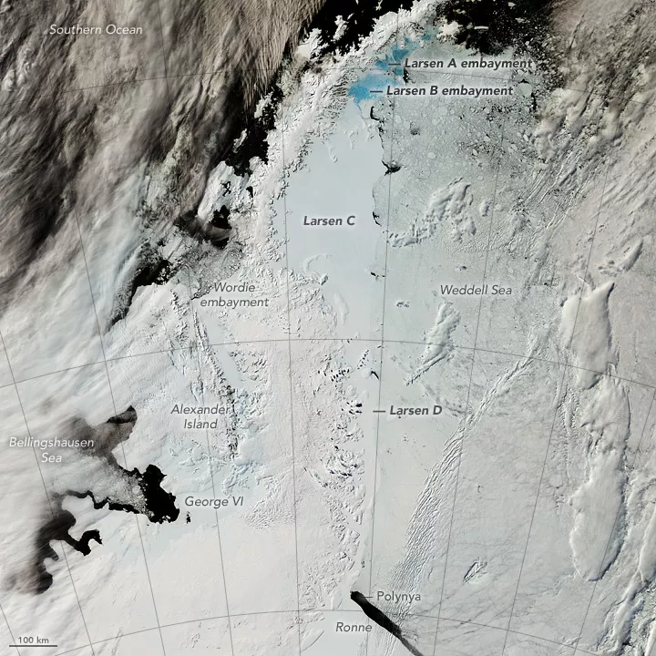 Satellite image of Larsen A, B, C, D