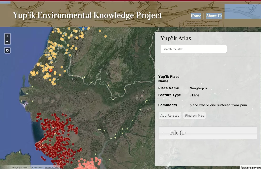 Screen shot of the Yup'ik Environmental Knowledge Project Atlas 