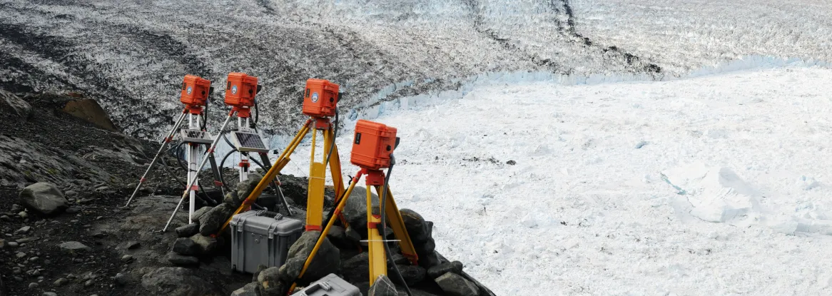 Four time-lapse cameras overlook Columbia Glacier in Alaska.