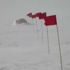 Blowing snow conditions at a camp site near Vostok Station in Antarctic summer.