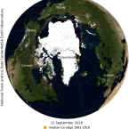 Arcftic sea ice extent mapped onto "blue marble" globe