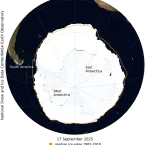 NASA Blue Marble image shows Antarctic sea ice on September 17, 2025,