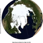 This NASA Blue Marble image shows Arctic sea ice extent on March 24, 2016