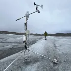 Photo of science instruments on Greenland Ice Sheet