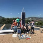 Team JANE assembled the AMIGOS towers on the top of the NSIDC building in Boulder, Colorado, so they could test it undisturbed. From left to right: Skylar Edwards, Raymie Fotherby, Emma Tomlinson, Coovi Meha, Ryan Weatherbee, and Jack Soltys. 
