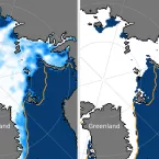 2-up showing sea ice concentration and extent of the same region