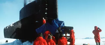 Submarine in arctic sea ice