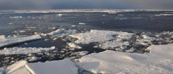 Photograph of broken-up sea ice in the Arctic Ocean